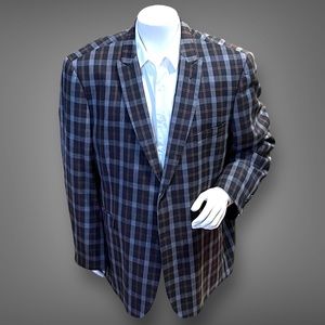 Stacy Adams Gold Men’s Black, Red, and Gray Plaid Sport Coat - Size 56R
